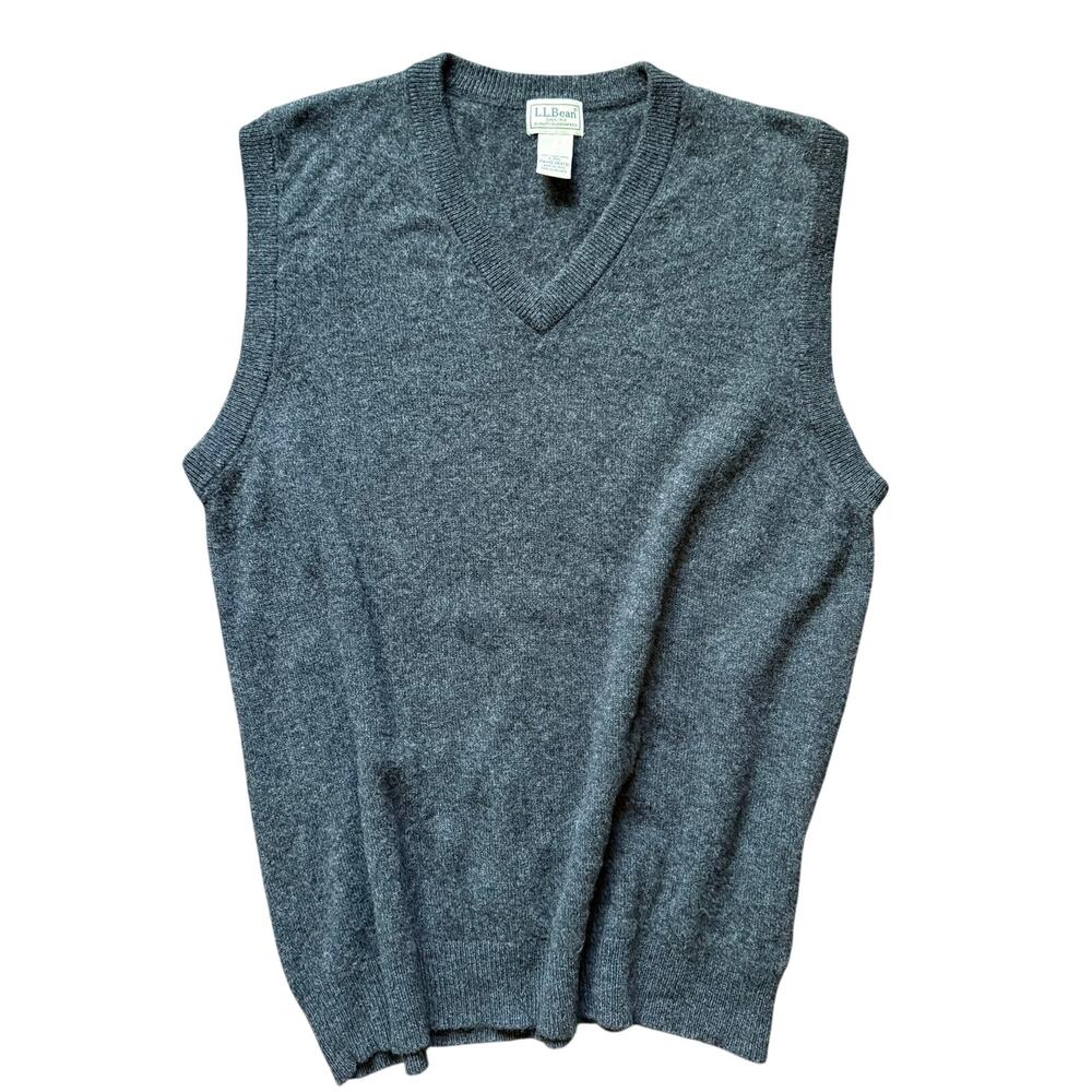 L.L.Bean Lambswool Sweater Vest Gray V-Neck 100% Wool Mens Large